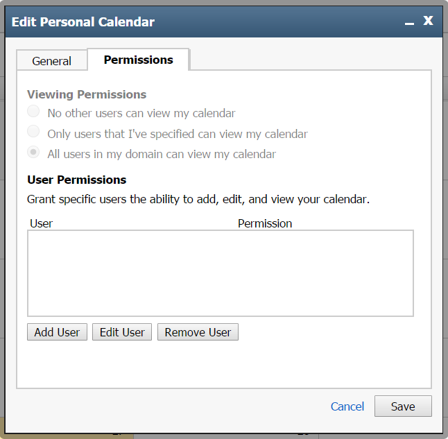 screenshot private email calendar permissions in webmail